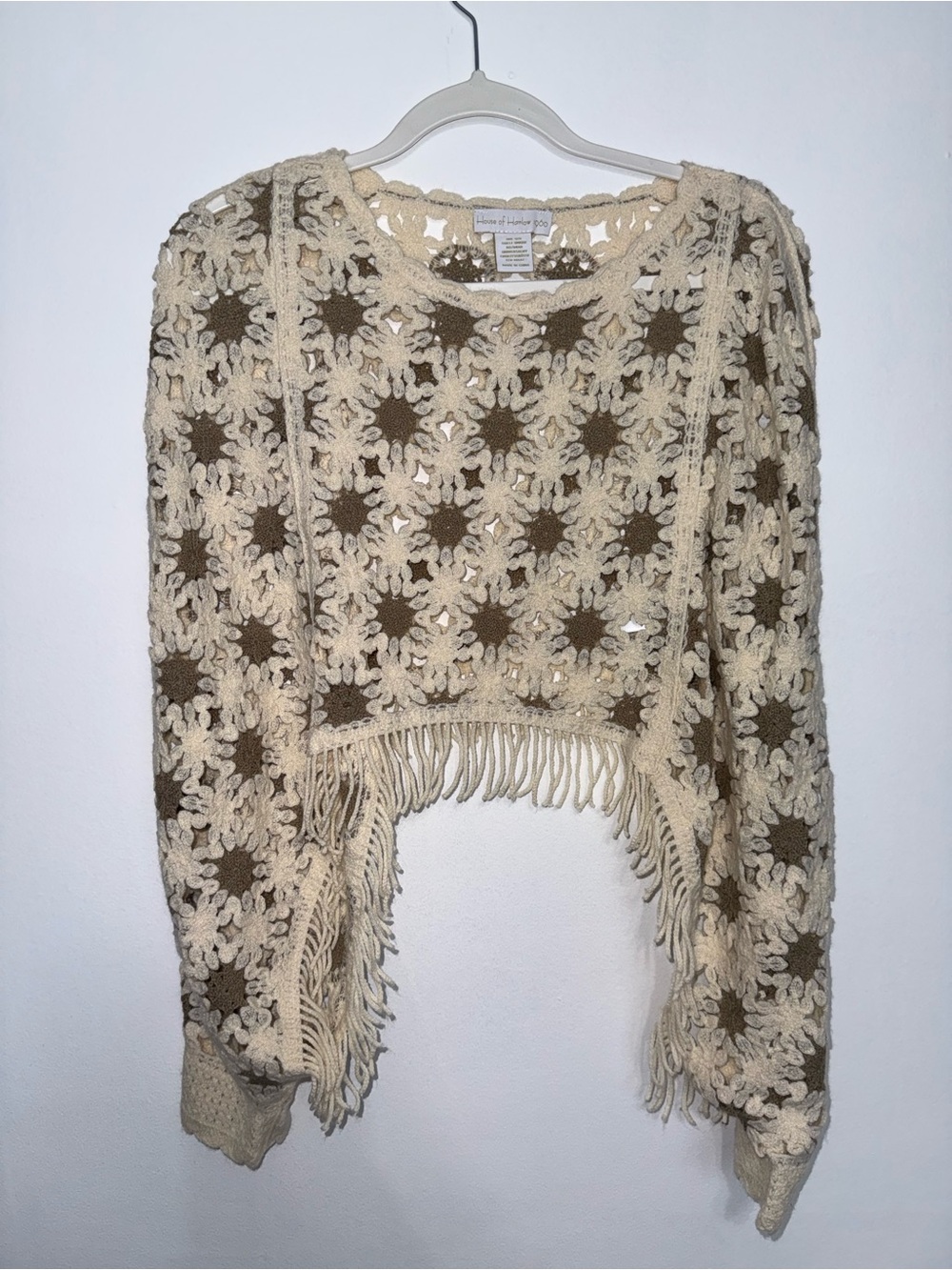 House of Harlow 1960 Crochet Fringe Sweater - Cream & Brown